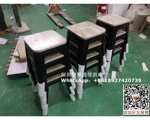 鐵藝椅子，工業風燒烤店簡約餐椅餐櫈，耐用實木座板櫈，無靠背細凳，正方形座面櫈