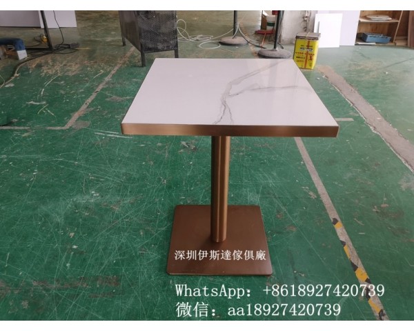 不鏽鋼包邊餐枱，人造石枱面，餐廳枱櫈訂製，茶餐廳桌子，酒吧用枱，單人位餐桌，餐枱訂製