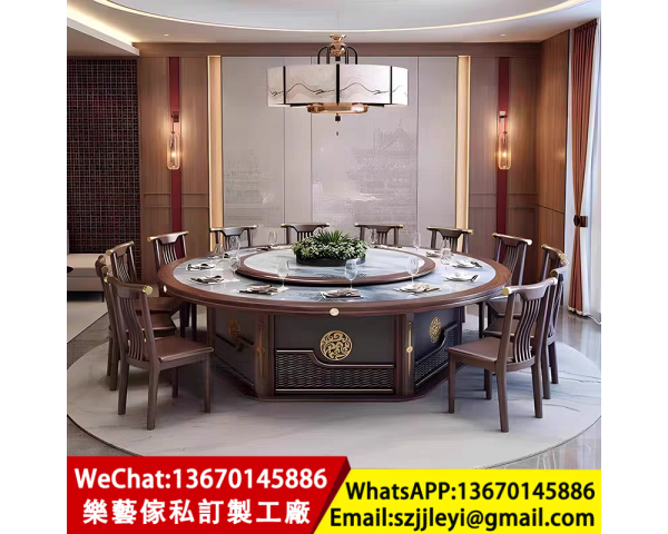 私人會所電動餐桌,高端定制電動大圓桌工廠,大陸家具定制餐桌,自動轉盤電動桌,定制傢私工廠